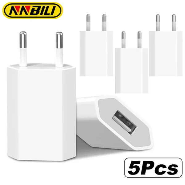 NNBILI-Chargeur de téléphone mural USB universel, adaptateur secteur, prise UE, iPhone, Samsung, Xiaomi, Redmi, Google, Huawei, 5V, 1A, 1-5 pièces