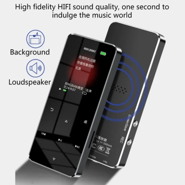 Lecteur MP3 avec haut-parleur compatible Bluetooth, baladeur en métal portable avec statique, musique stéréo, HiFi, tactile, prédire – Image 2