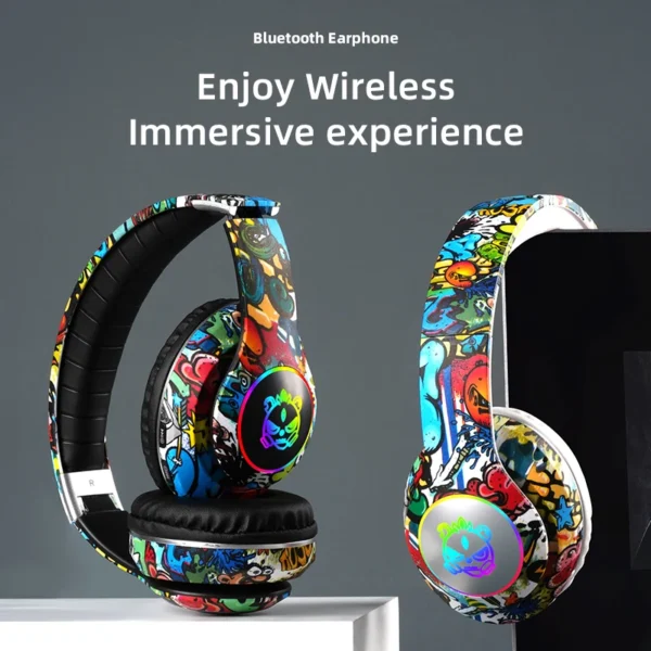 Casque Bluetooth sans fil avec micro pour enfants, casque avec lumière flash, ensembles de sauna, musique stéréo, jeu, téléphone de sauna, cadeau pour filles et garçons – Image 5