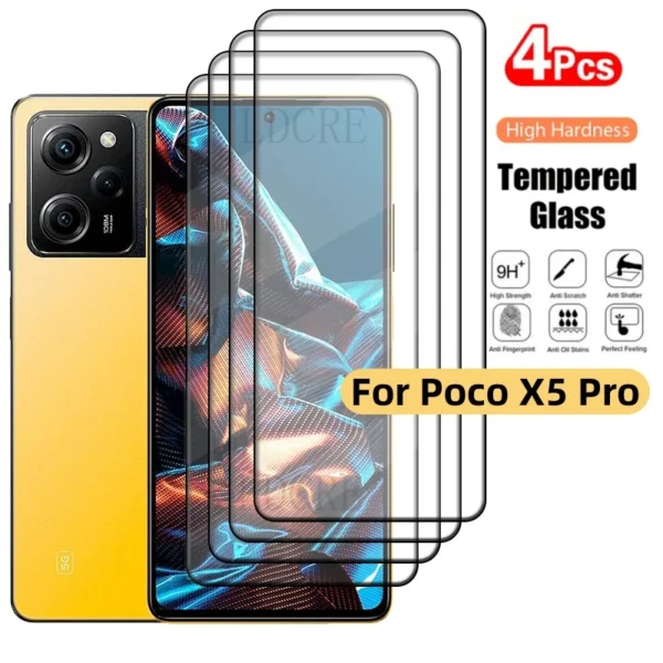 4 pièces pour Poco X5 Pro verre Poco X5 Pro 5G verre trempé colle à couverture complète 9H HD pour protecteur d'écran Xiaomi Poco X5 Pro 5G verre